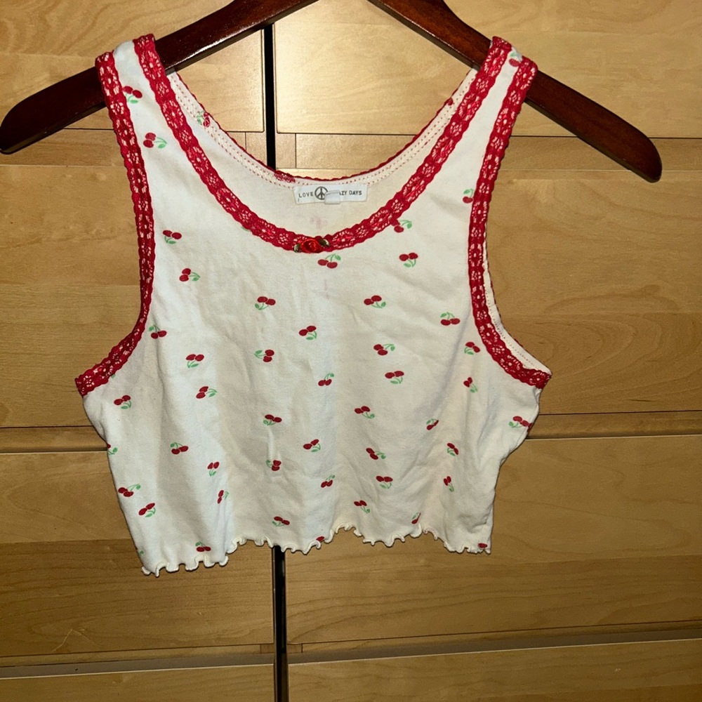 Cherry Print Cream Tank Top